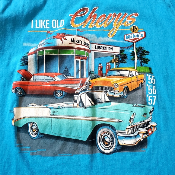 New Chevy Cars Color Blue Sleeveless Graphic Tee Sz Large - Picture 2 of 6